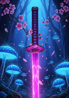 Neon Katana in Magical Forest