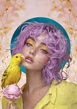 Woman with Bird Digital Art Portrait