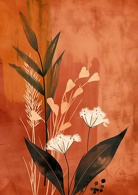 Floral Illustration on Textured Orange Background