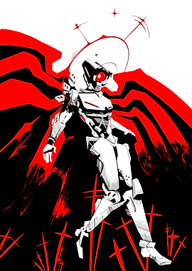 White Robot with Red Accents