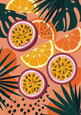 Tropical Fruit and Leaves Pattern