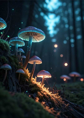 Glowing Mushrooms in Enchanted Forest