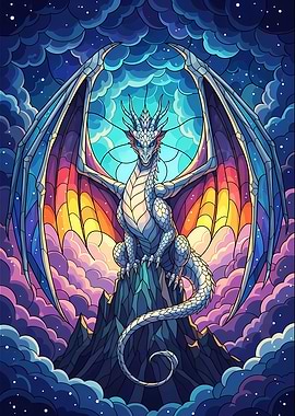 Stained Glass Dragon on Mountain Peak