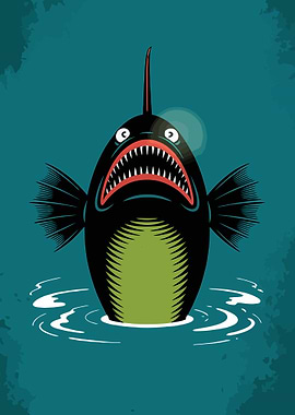 Cartoon Anglerfish in Water