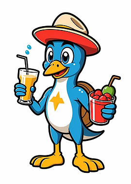 Cartoon Turtle with Drinks
