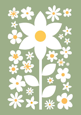 Retro Floral Pattern on Green Background