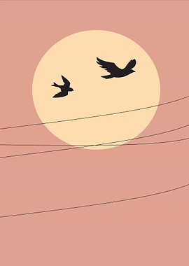 Birds Flying at Sunset Silhouette Art