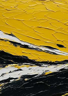 Abstract Yellow, White, and Black Painting