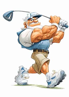 Cartoon Golfer Swinging Club