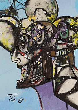 Abstract Portrait Painting with Bold Outlines