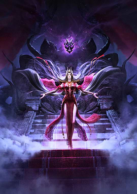 Fantasy Queen on Stairs with Dark Throne