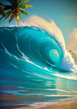 Golden Tropical Barrel — Coastal Surf Wave