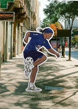 Football Player Soccer Juggling on City Street