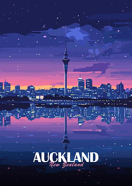 Auckland New Zealand Skyline at Night