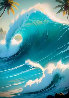 Blue Tropical Barrrel-Tropical Wave Art
