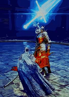 Fantasy Knights Duel with Glowing Sword