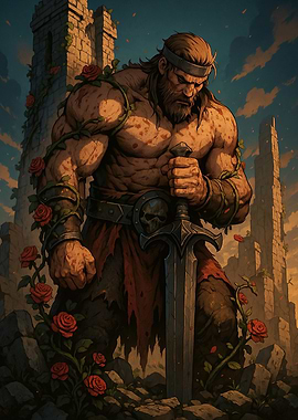 Barbarian with Sword and Roses