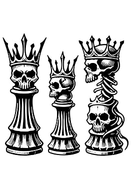 Skull Chess Pieces Black and White
