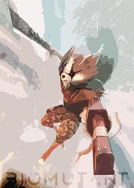 Biomutant character with sword and gun