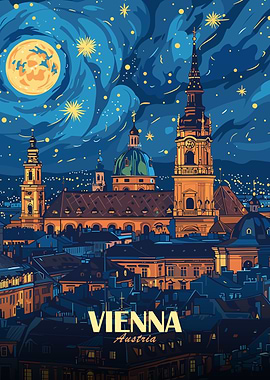 Vienna Austria Nightscape Art