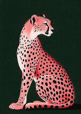 Pink Cheetah Illustration on Dark Green