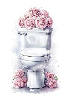Floral Rose Toilet Watercolor Art