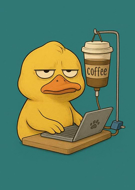 Duck with Coffee IV Drip Cartoon