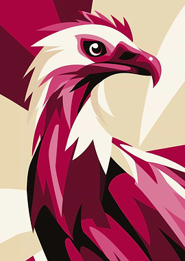 Eagle Illustration in Red and Beige