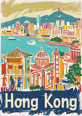 Hong Kong Travel Poster Illustration