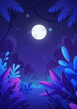 Night Jungle Cartoon Illustration