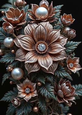 Bronze Flowers and Pearls Arrangement