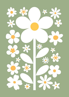 Retro Floral Pattern with Daisies