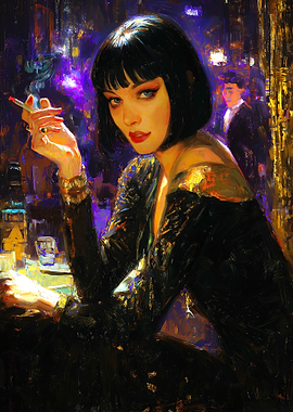 Woman Smoking in a Bar Painting