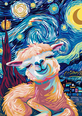 Alpaca in Starry Night Style