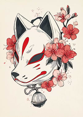 Kitsune Mask with Cherry Blossoms