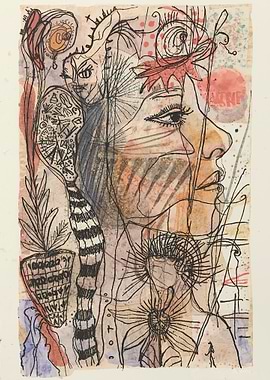 Abstract Portrait with Floral Elements