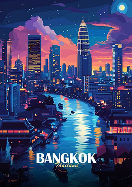 Bangkok Thailand Cityscape at Night