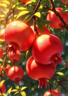 Pomegranate Tree with Ripe Fruits