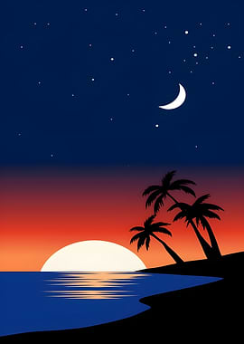 Tropical Sunset with Palm Trees