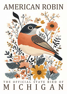 American Robin, Michigan State Bird Art