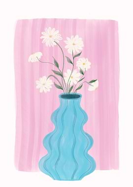 Daisies in Blue Vase Still Life
