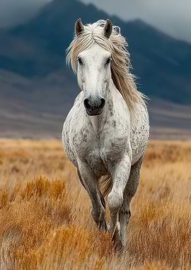 White Horse Running in Field