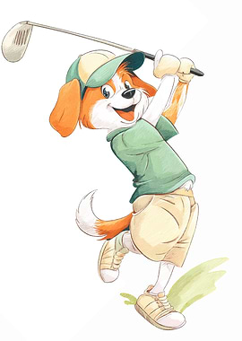 Cartoon Dog Playing Golf