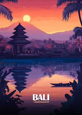 Bali, Indonesia Sunset Illustration