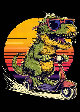 Dinosaur on Scooter with Sunglasses