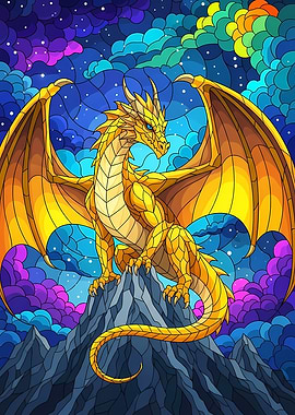 Golden Dragon on Mountain Peak