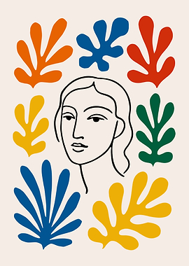 Minimalist Portrait with Colorful Leaf Shapes