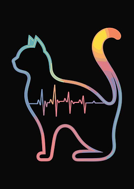 Colorful Cat Heartbeat of a Cat Lover