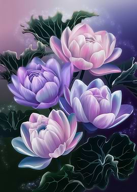 Florals Illustration - Aurora Lotuses Flowers
