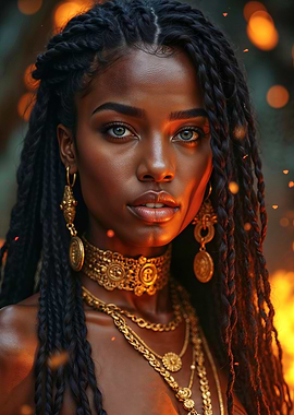 Portrait of a black woman with gold jewelry